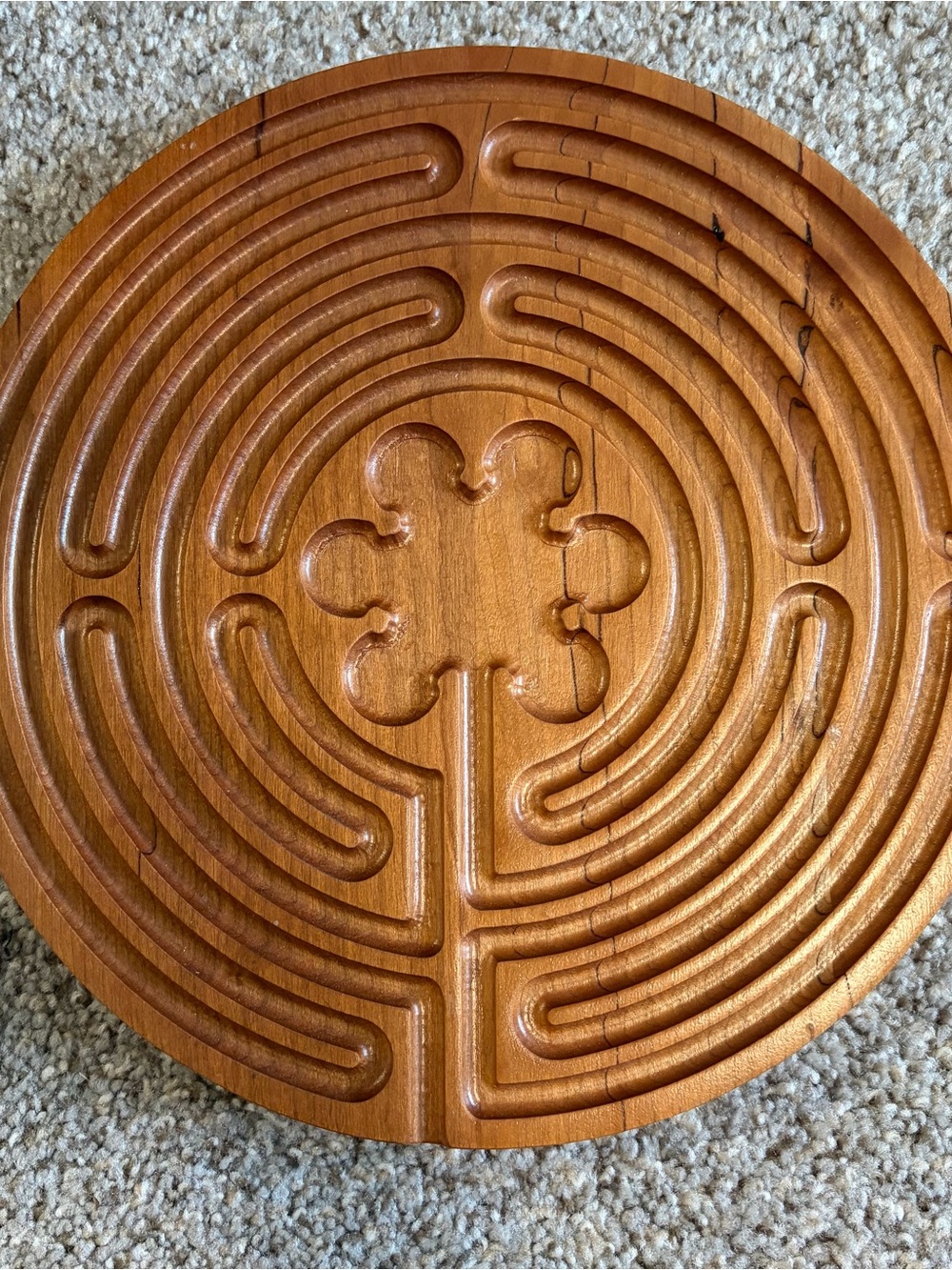 Carved Wooden Meditation Labyrinth Trivet - Warm Honey Brown